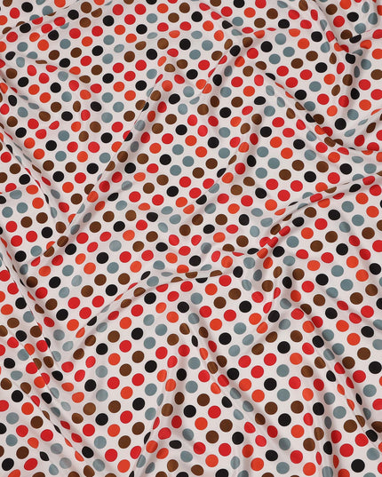 Ivory Multicolor Polka Dot Silk Crepe Fabric 140cm