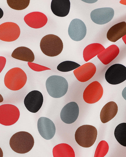 Ivory Multicolor Polka Dot Silk Crepe Fabric 140cm