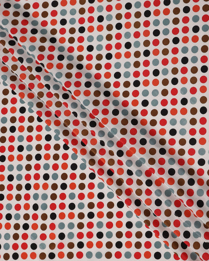 Ivory Multicolor Polka Dot Silk Crepe Fabric 140cm