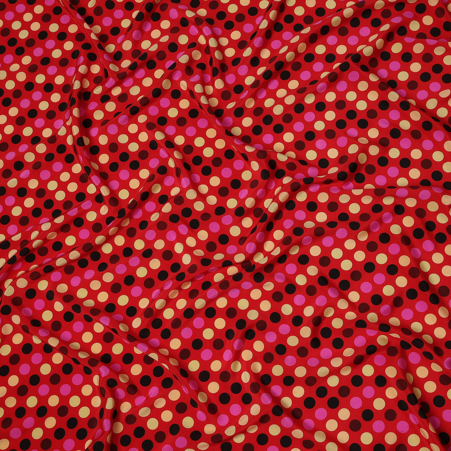 Ruby Red Polka Dot Silk Crepe Fabric 140cm