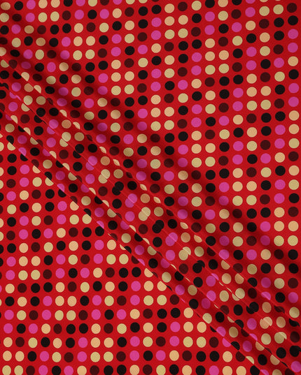 Ruby Red Polka Dot Silk Crepe Fabric 140cm