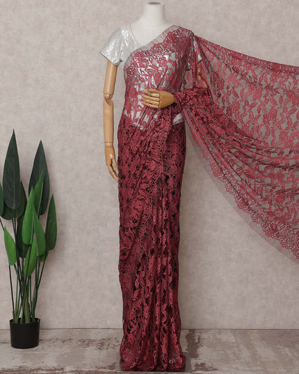 Maroon Wine Red Chantilly Lace Saree - D31650