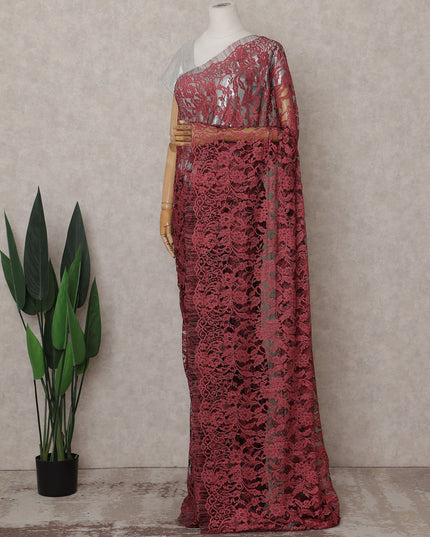 Maroon Wine Red Chantilly Lace Saree - D31650