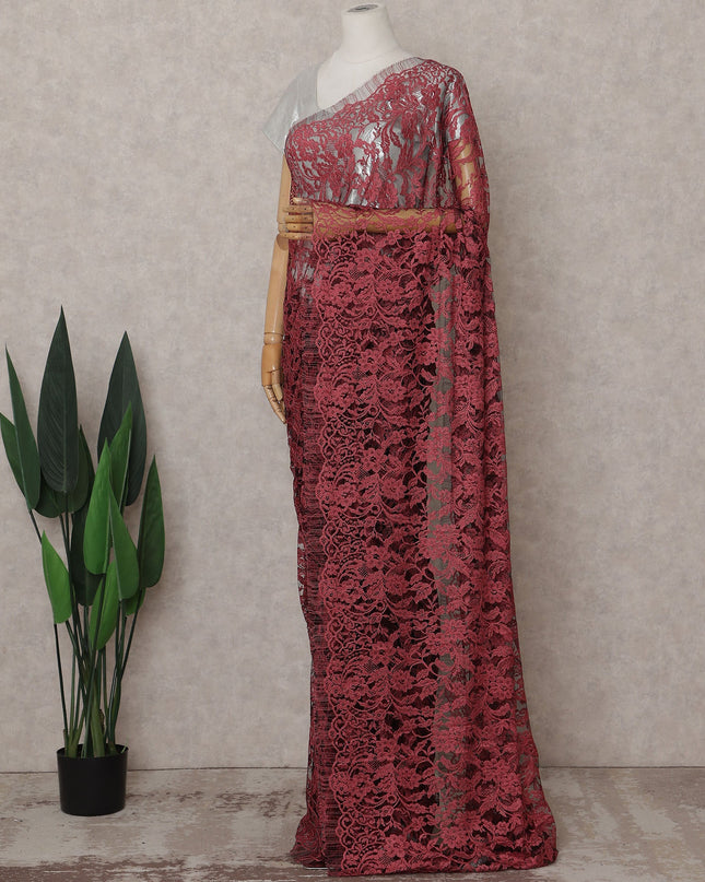 Maroon Wine Red Chantilly Lace Saree - D31650