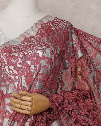 Maroon Wine Red Chantilly Lace Saree - D31650
