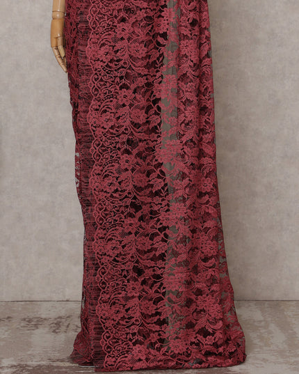 Maroon Wine Red Chantilly Lace Saree - D31650