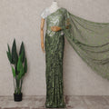 Sage Olive Green Chantilly Lace Saree - D31644