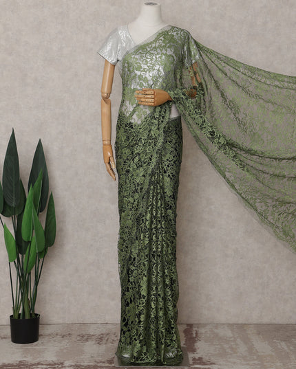 Sage Olive Green Chantilly Lace Saree - D31644