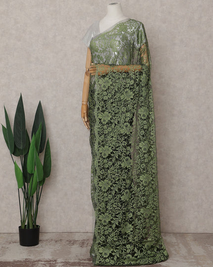 Sage Olive Green Chantilly Lace Saree - D31644