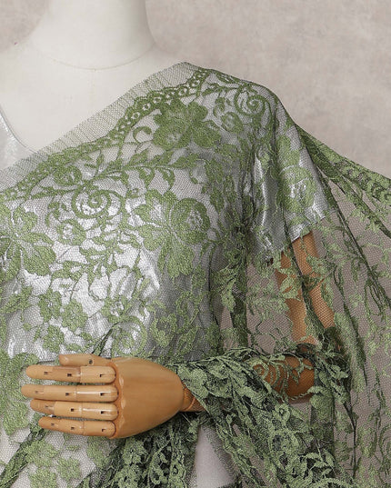 Sage Olive Green Chantilly Lace Saree - D31644