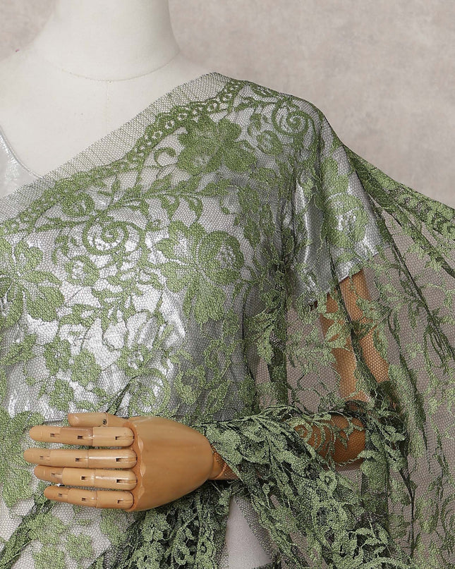 Sage Olive Green Chantilly Lace Saree - D31644