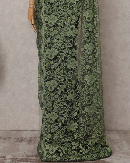 Sage Olive Green Chantilly Lace Saree - D31644