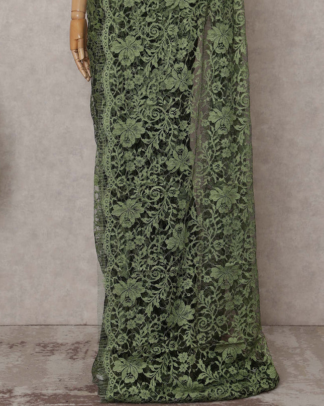 Sage Olive Green Chantilly Lace Saree - D31644