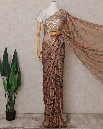 Copper Bronze Chantilly Lace Saree - D31643