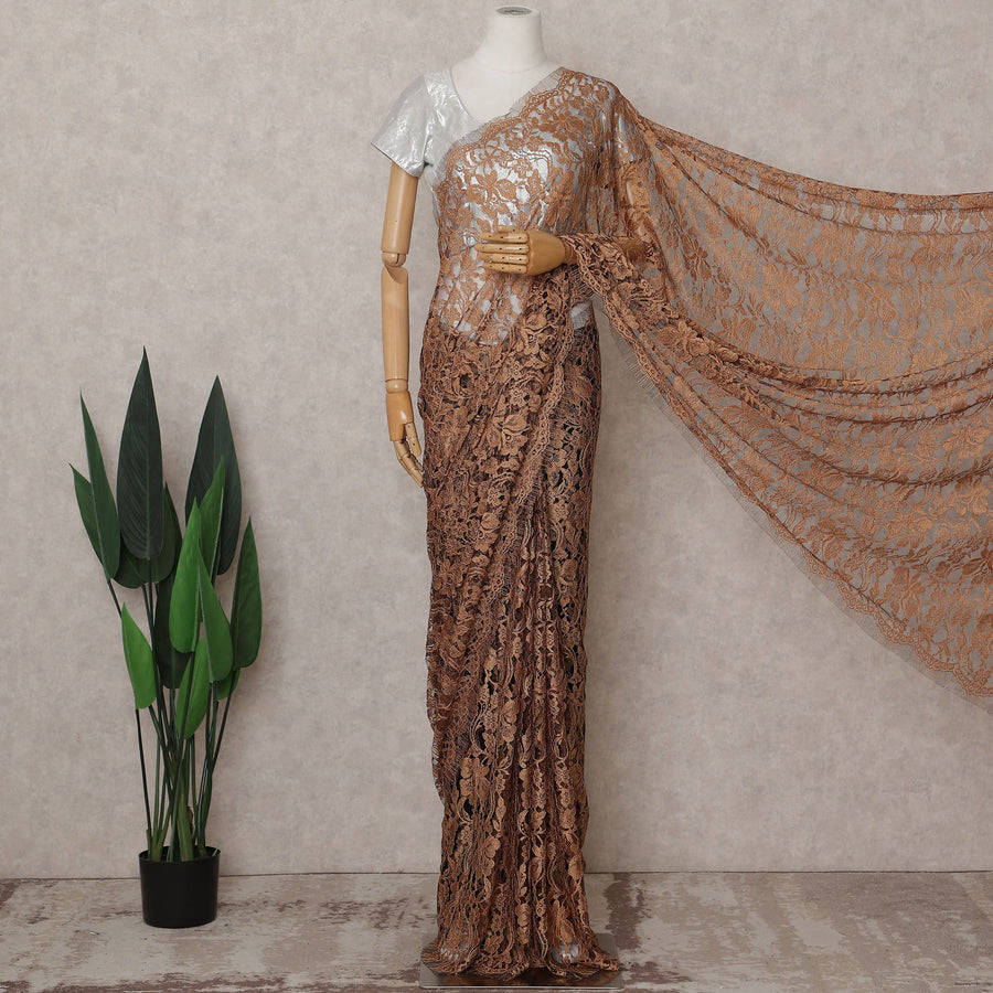 Copper Bronze Chantilly Lace Saree - D31643