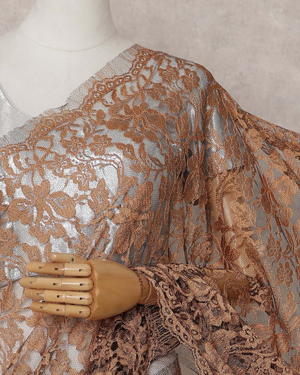 Copper Bronze Chantilly Lace Saree - D31643