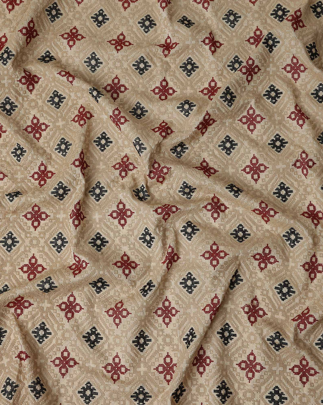Camel Geometric Chiffon Fabric