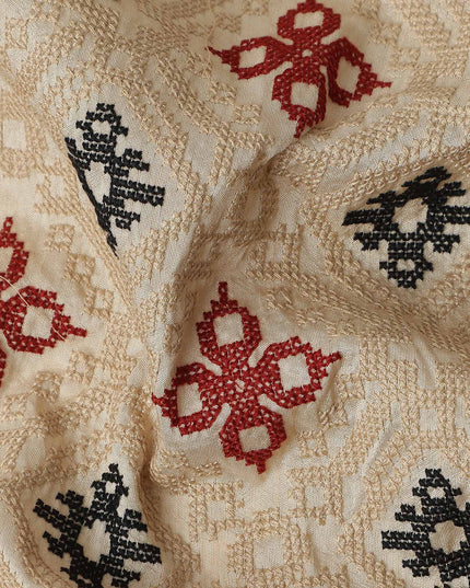 Camel Geometric Chiffon Fabric