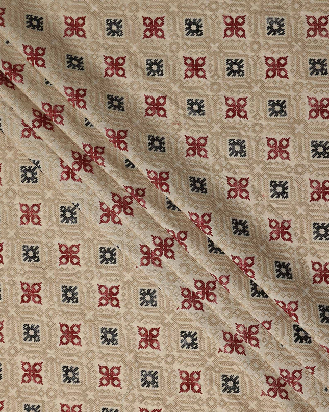 Camel Geometric Chiffon Fabric