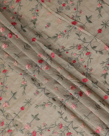Warm Sand Floral Satin Fabric | Regal Fabrics