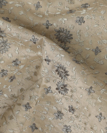 Taupe Beige Floral Satin Fabric | Regal Fabrics