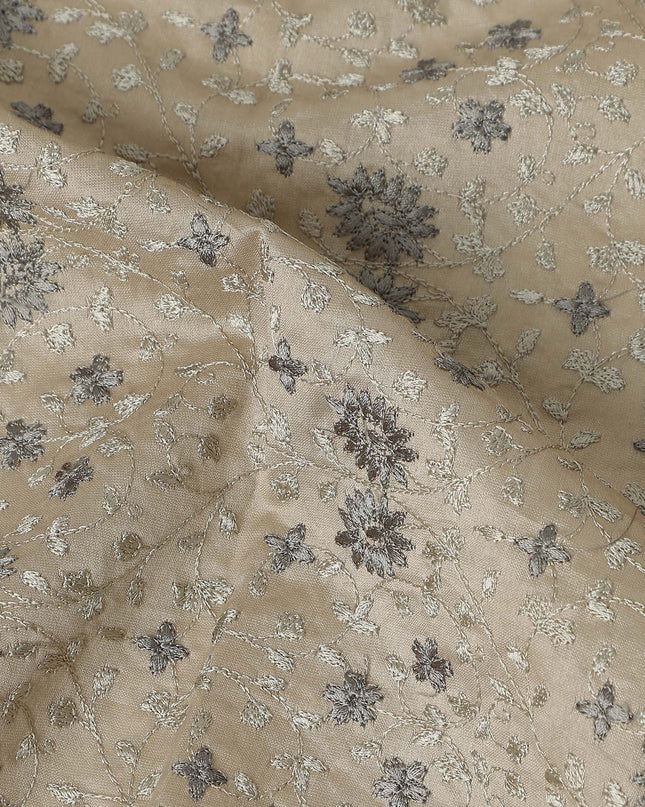 Taupe Beige Floral Satin Fabric | Regal Fabrics