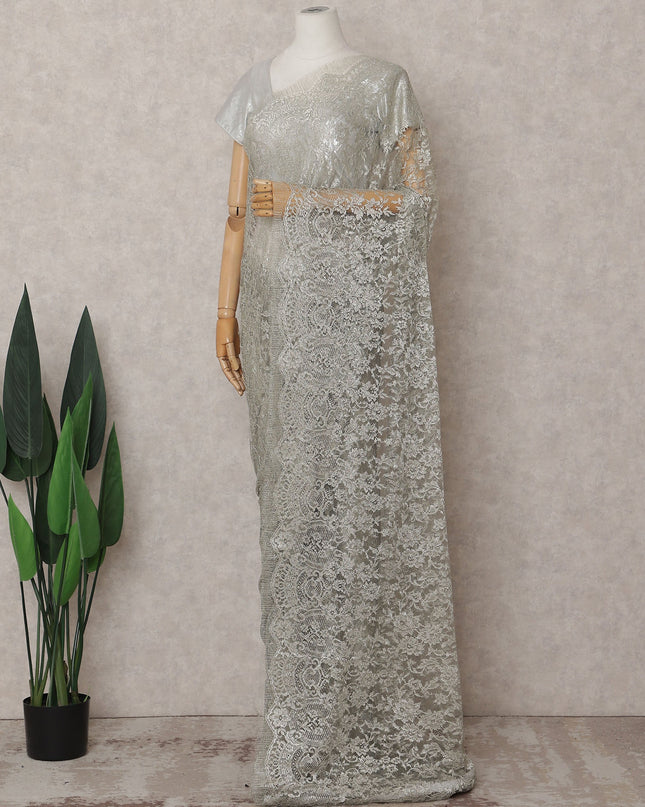 Celadon Green Chantilly Lace Saree - D31686
