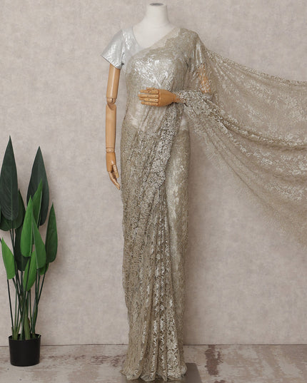 Pearl Beige Chantilly Lace Saree - D31661