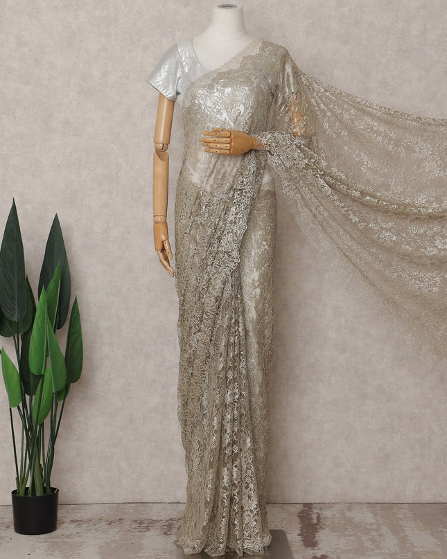 Pearl Beige Chantilly Lace Saree - D31661