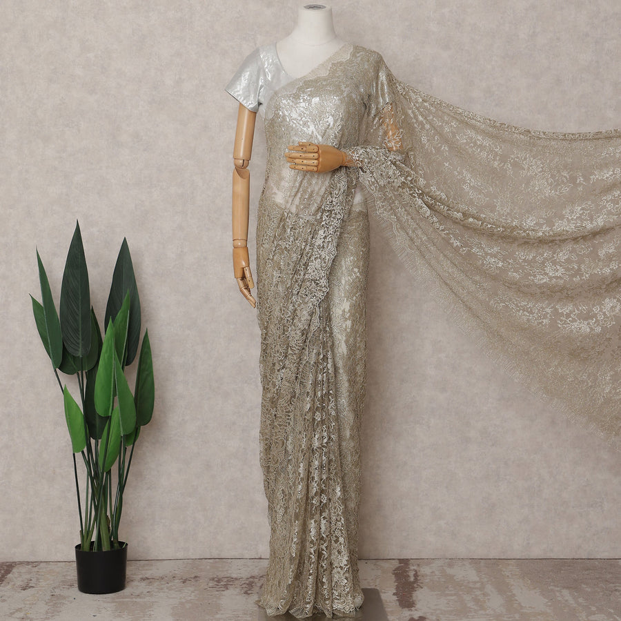 Pearl Beige Chantilly Lace Saree - D31661