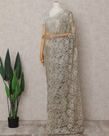 Pearl Beige Chantilly Lace Saree - D31661