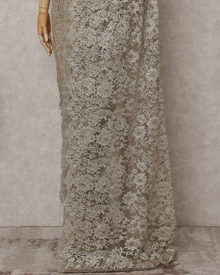 Pearl Beige Chantilly Lace Saree - D31661
