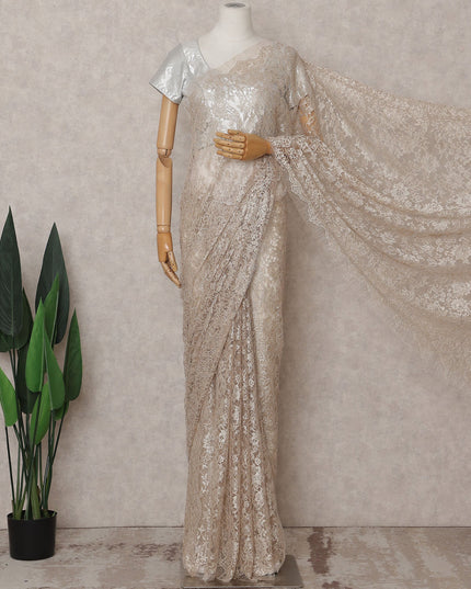 Champagne Beige Chantilly Lace Saree - D31660