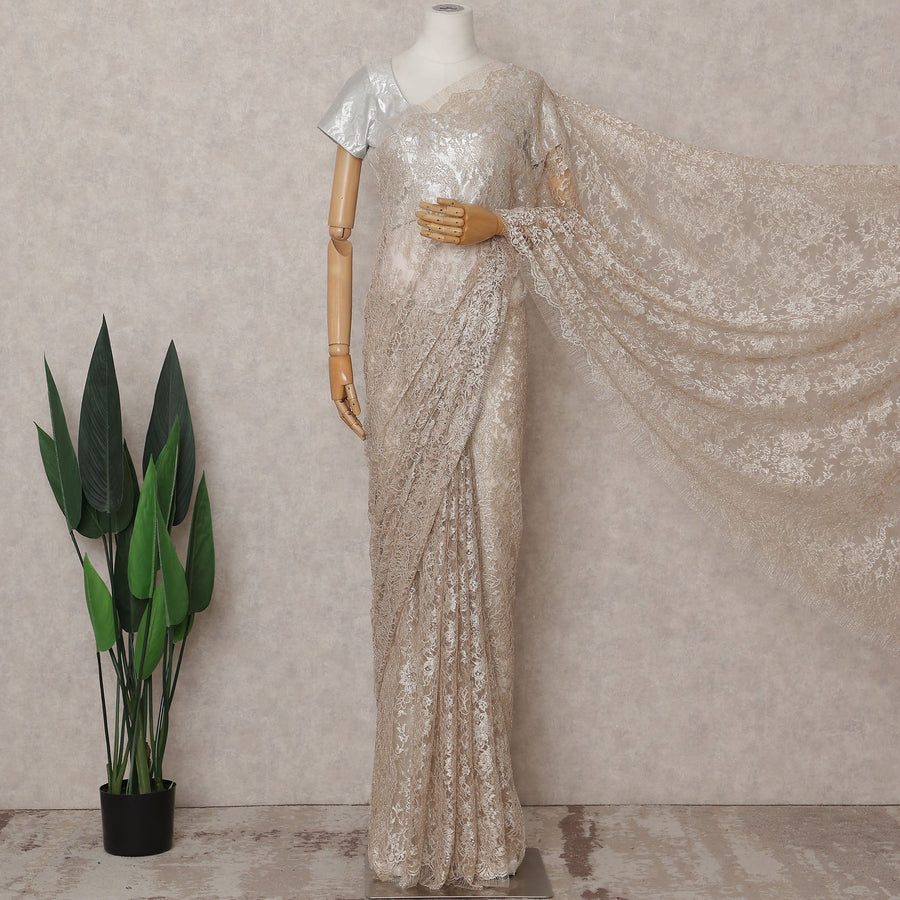 Champagne Beige Chantilly Lace Saree - D31660