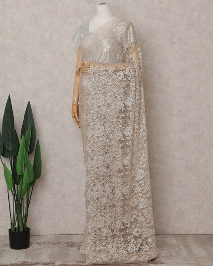 Champagne Beige Chantilly Lace Saree - D31660