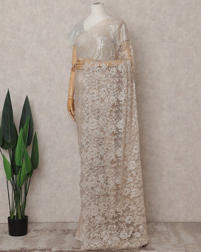 Champagne Beige Chantilly Lace Saree - D31660