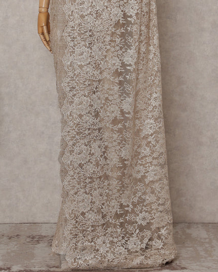 Champagne Beige Chantilly Lace Saree - D31660