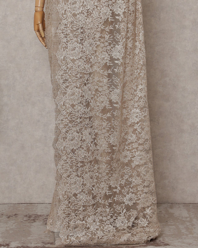 Champagne Beige Chantilly Lace Saree - D31660