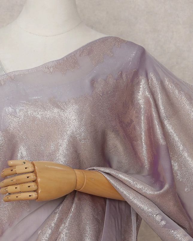 Lavender Mauve Shaded Leaf Motif Premium Pure French Silk Chiffon Saree with Metallic Lurex 5.5 Meters Length 110cm Width French Origin - D32516 Regal Fabrics