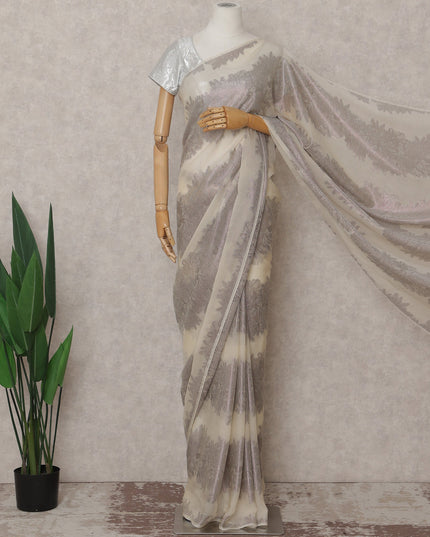 Ivory Cream French Silk Chiffon Saree 5.5m
