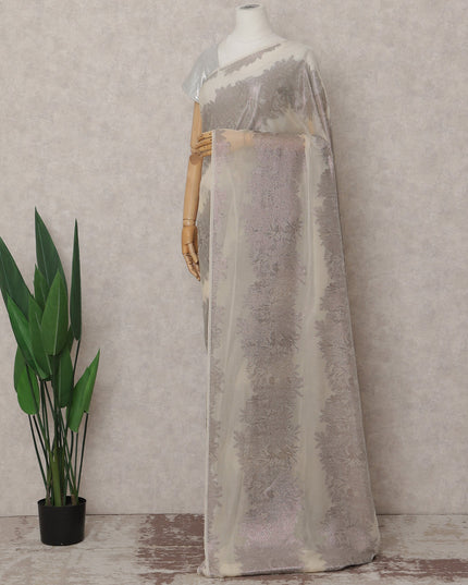 Ivory Cream French Silk Chiffon Saree 5.5m