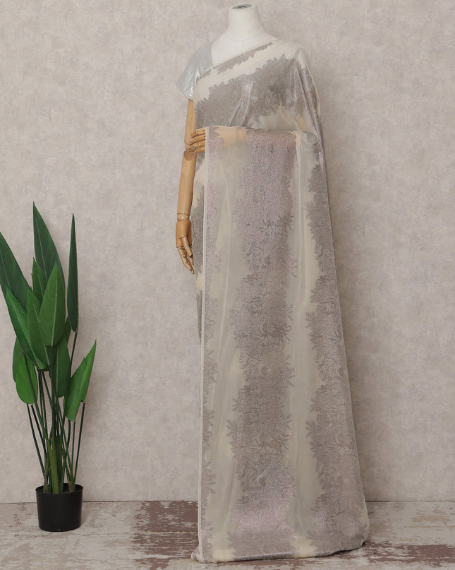 Ivory Cream French Silk Chiffon Saree 5.5m