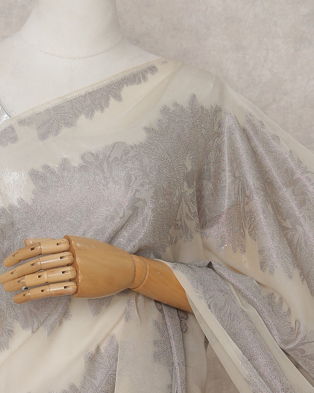Ivory Cream French Silk Chiffon Saree 5.5m