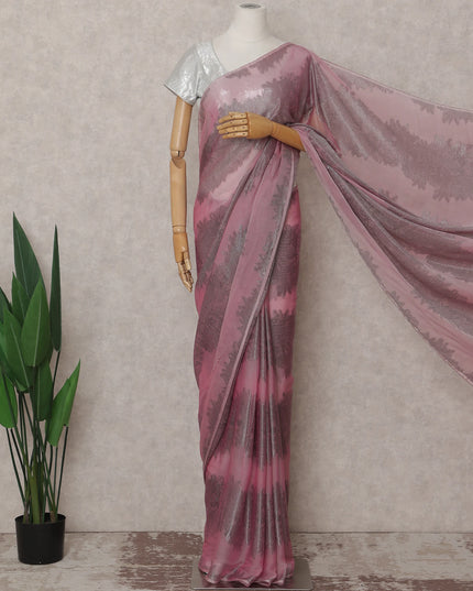 Rose Pink Shaded Leaf Motif Premium Pure French Silk Chiffon Saree with Metallic Lurex 5.5 Meters Length 110cm Width French Origin - D32517 Regal Fabrics