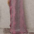 Rose Pink Shaded Leaf Motif Premium Pure French Silk Chiffon Saree with Metallic Lurex 5.5 Meters Length 110cm Width French Origin - D32517 Regal Fabrics