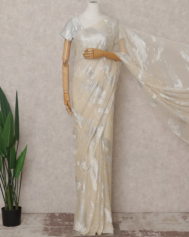 Vanilla Cream French Silk Chiffon Saree 5.5m
