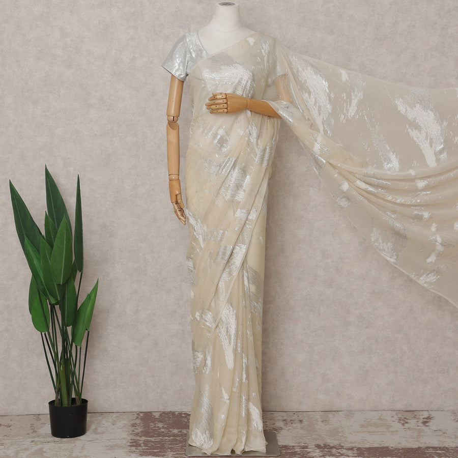 Vanilla Cream French Silk Chiffon Saree 5.5m