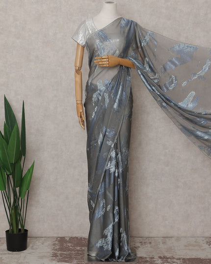 Steel Grey French Silk Chiffon Saree 5.5m
