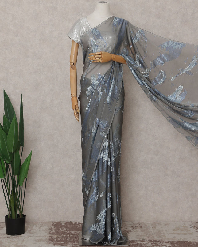 Steel Grey French Silk Chiffon Saree 5.5m