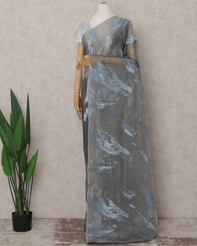 Steel Grey French Silk Chiffon Saree 5.5m